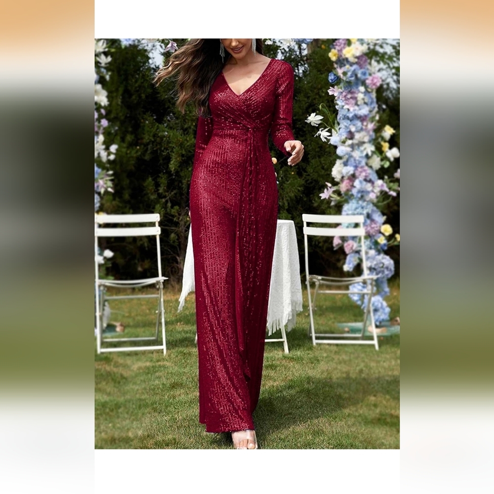 Elegant Burgundy Sequin Gown NWOT